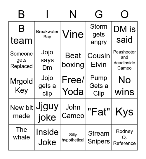 DM jojo stream Bingo Card