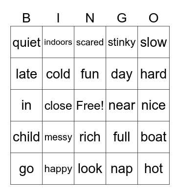 Synonyms & Antonyms Bingo Card