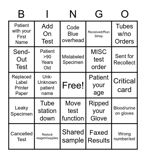 Lab Bingo Card