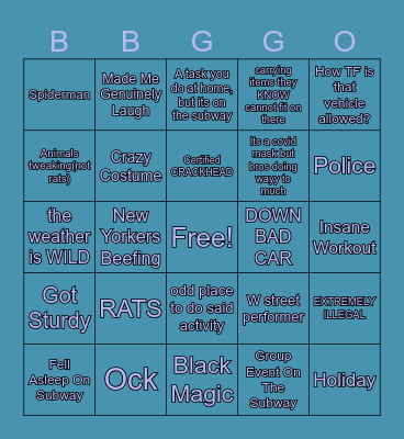 ONLY IN NEW YORK Bingo Card