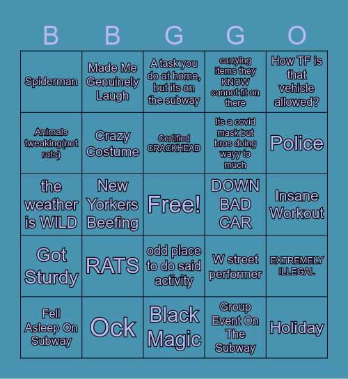 ONLY IN NEW YORK Bingo Card