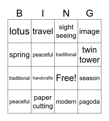 Ms. Wenyi's card Bingo Card