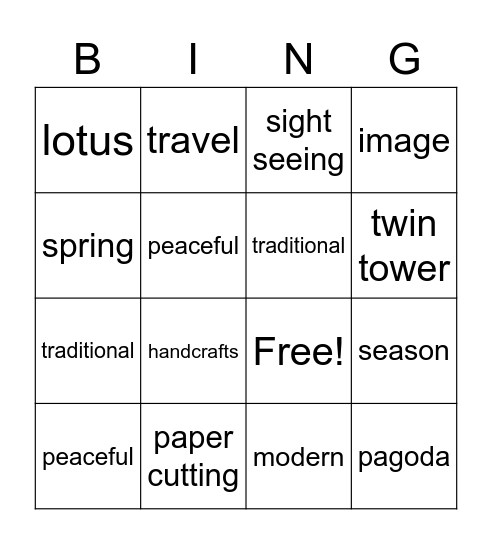 Ms. Wenyi's card Bingo Card