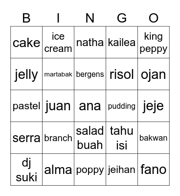 Juandro Bingo Card