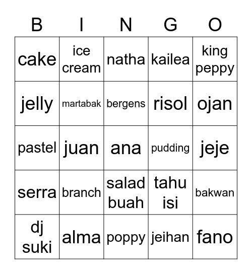 Juandro Bingo Card
