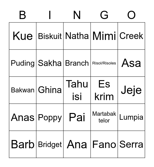 Reghina Bingo Card