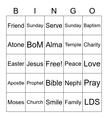 Boy's Bingo Card