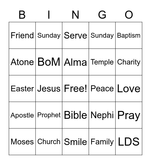 Boy's Bingo Card