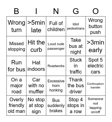 Bus Bingo Card