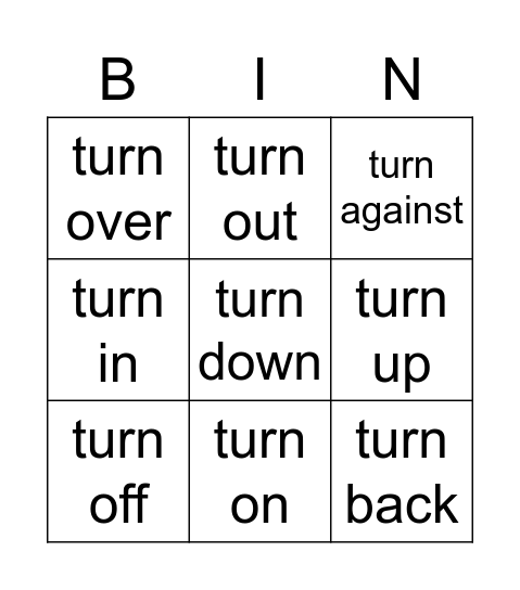 Phrasal Verbs - 'Turn' Bingo Card