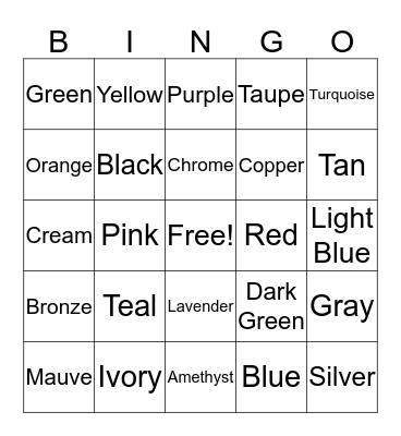 Color Code Bingo Card