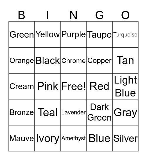 Color Code Bingo Card