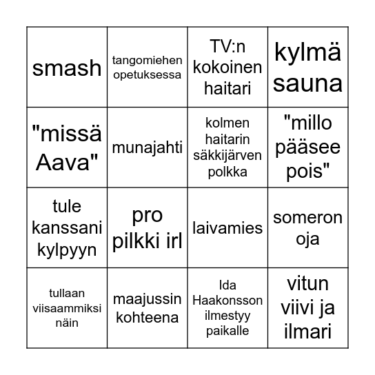 Etelä-Suomen kiertue ilman oja Bingo Card