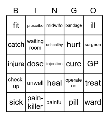 Health - verbs, adjectives, nouns Bingo Card