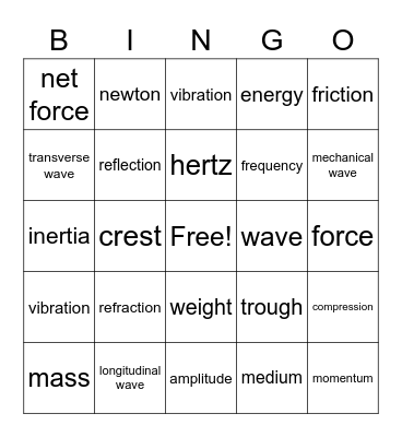 Physical Science Bingo Card