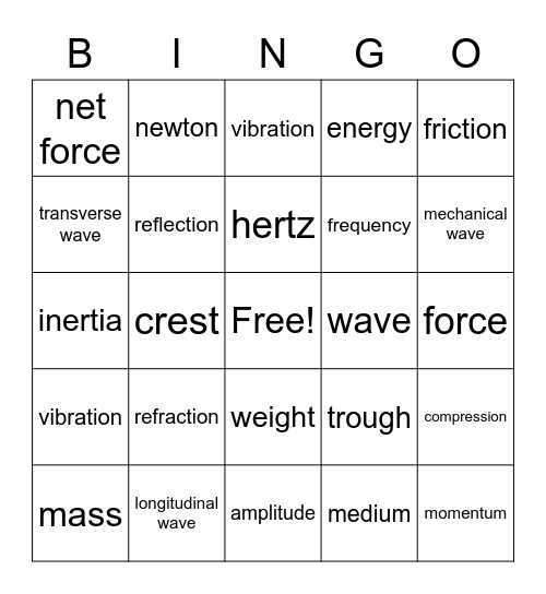 Physical Science Bingo Card