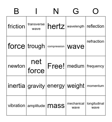 Physical Science Bingo Card