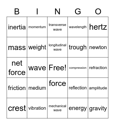 Physical Science Bingo Card