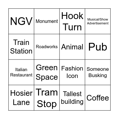 Melbourne CBD Bingo Card