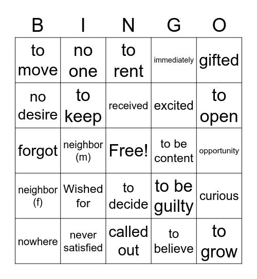 Hannas Bingo Card