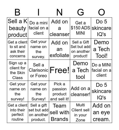 Skincare Bingo Card