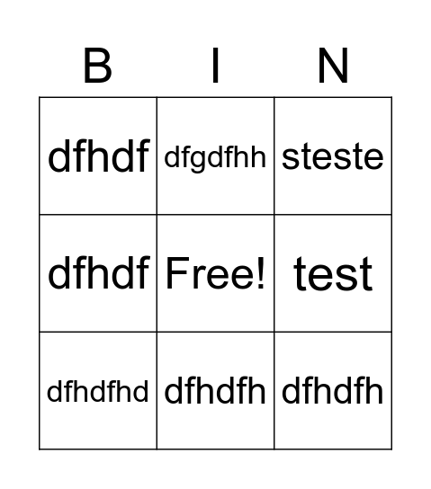 test Bingo Card