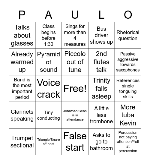 Band Bingo Card