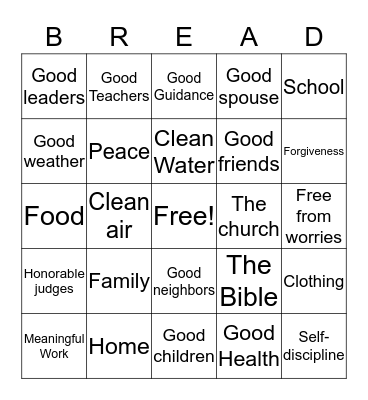 Bread Bingo Card