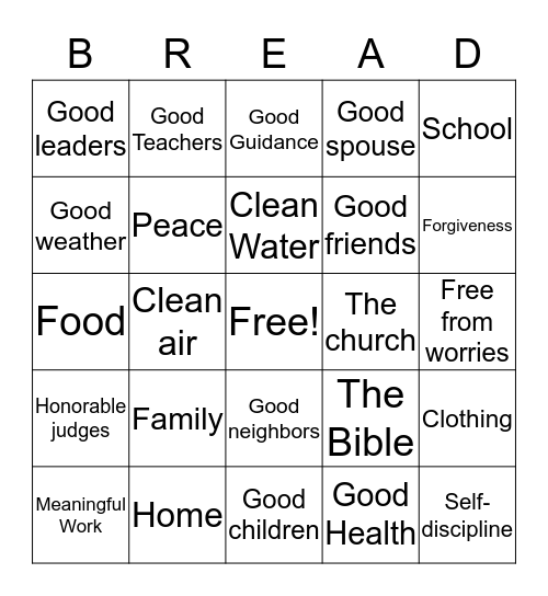 Bread Bingo Card
