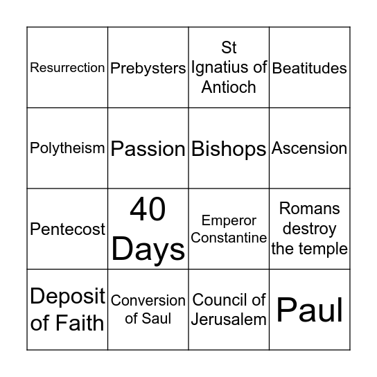 Church History Bingo Card