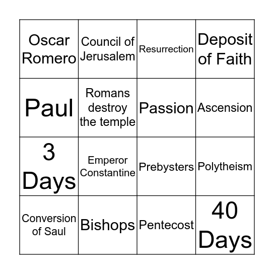 Church History Bingo Card