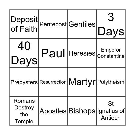 Church History Bingo Card