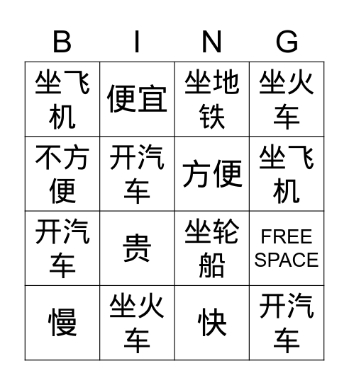 Traveling - transportation Bingo Card