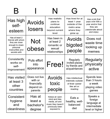 Respectable 20-something bingo Card