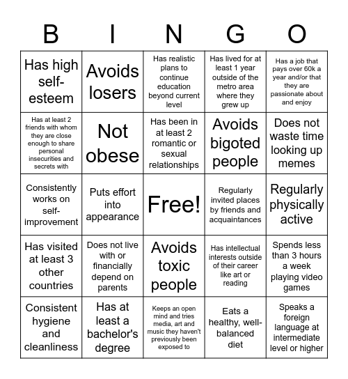 Respectable 20-something bingo Card