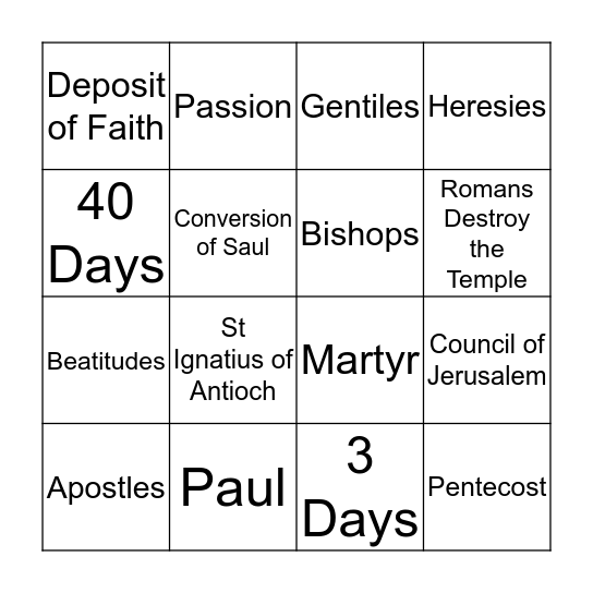 Church History Bingo Card