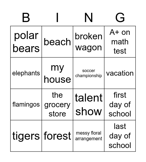 Story Starters Bingo Card