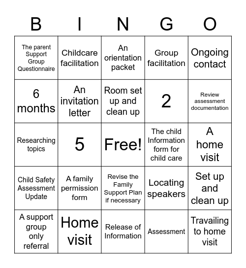 Support Group Bingo 1 Bingo Card