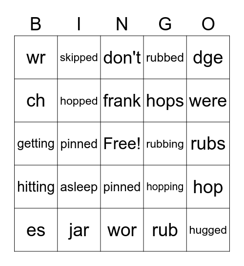 Phonics 26 Bingo Card