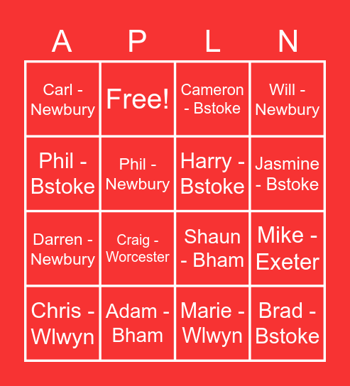 A-Plan Bingo Card