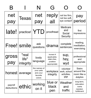 Career Prep Six Weeks Test Bingo Card