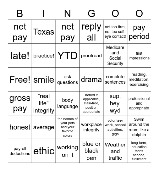 Career Prep Six Weeks Test Bingo Card