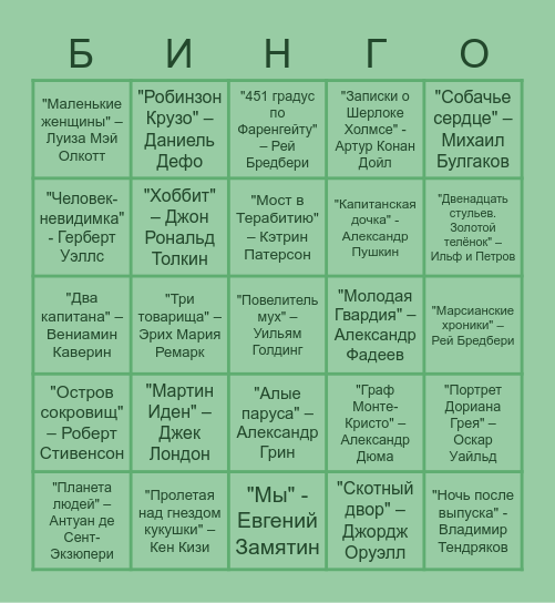 Книжное бинго для подростков Bingo Card