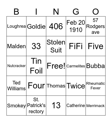 Jack Mullen's Birthday Bingo Card