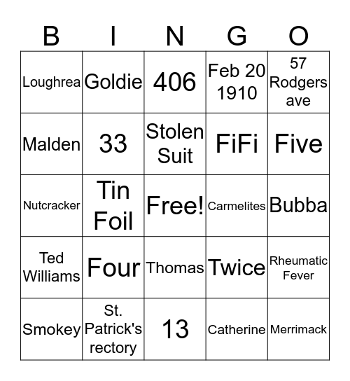 Jack Mullen's Birthday Bingo Card