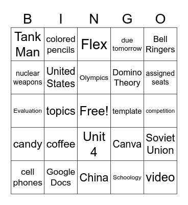 Cold War Bingo Card