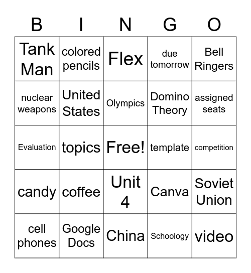 Cold War Bingo Card