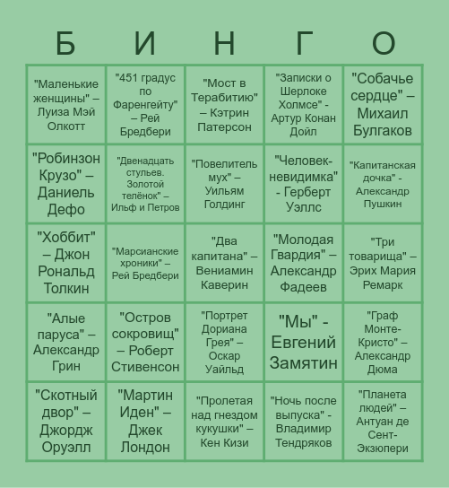 Книжное бинго для подростков Bingo Card