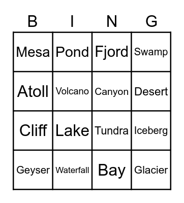 Landforms Bingo Card