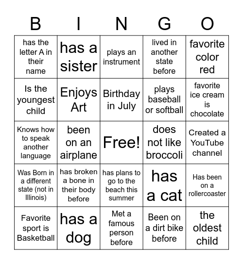 Building Friendships Bingo Card